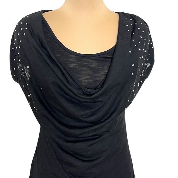 Hybrid Brand Womens Black Top Size Medium Silver Accents Cowl Neck Burnout Retro - Picture 1 of 8